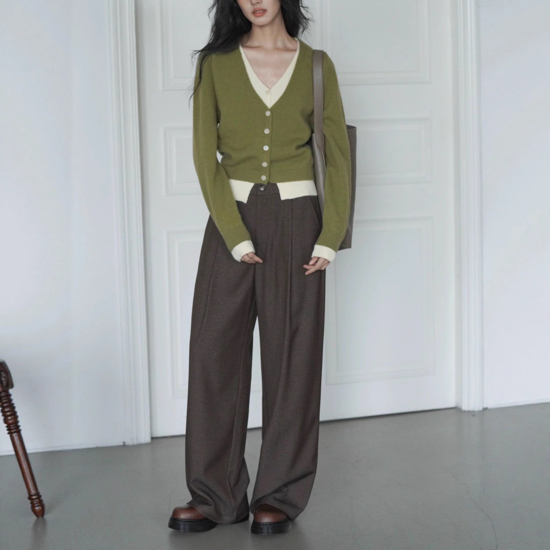 Green Layered Look Knit Cardigan | Women's Slim Spring Sweater Top