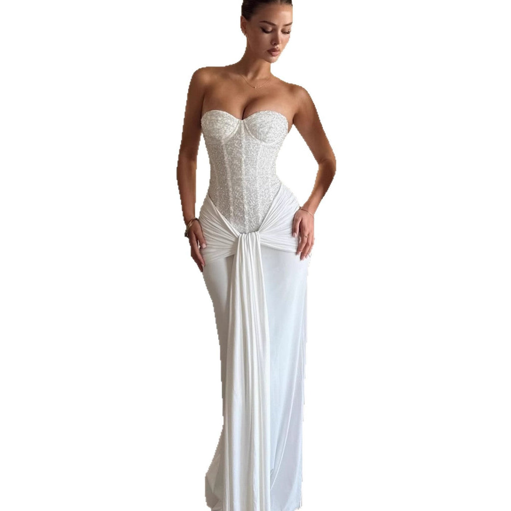 Fashion hottie sexy dress streamer slim beaded bandeau skirt evening dress