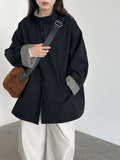 Plaid splicing stand-up collar British style medium and long trench coat women's autumn new silhouette loose coat