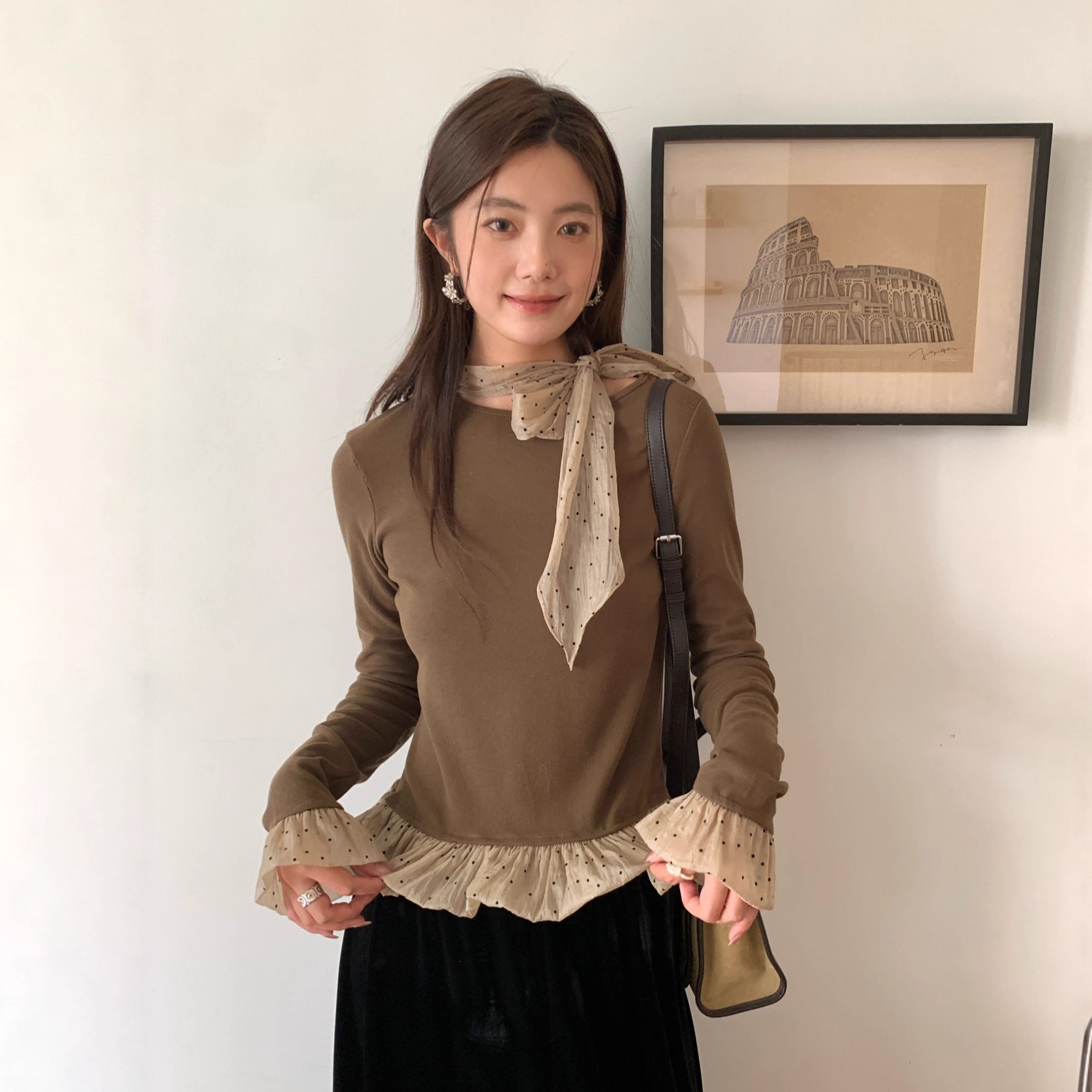 Court style sweet age-reducing bow long-sleeved knitted sweater for women