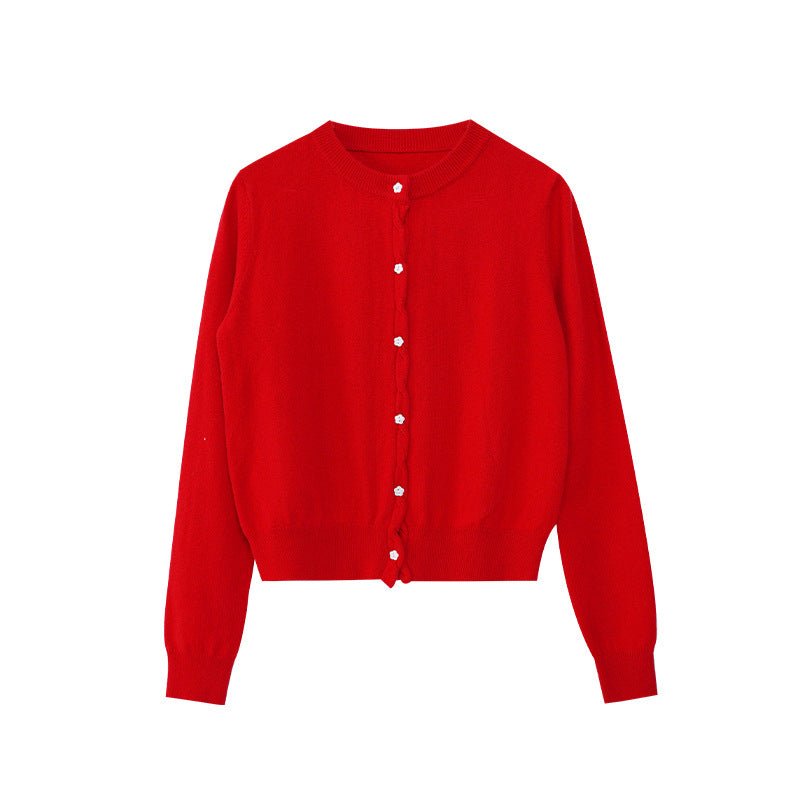 Simple and versatile single-breasted long-sleeved knitted cardigan