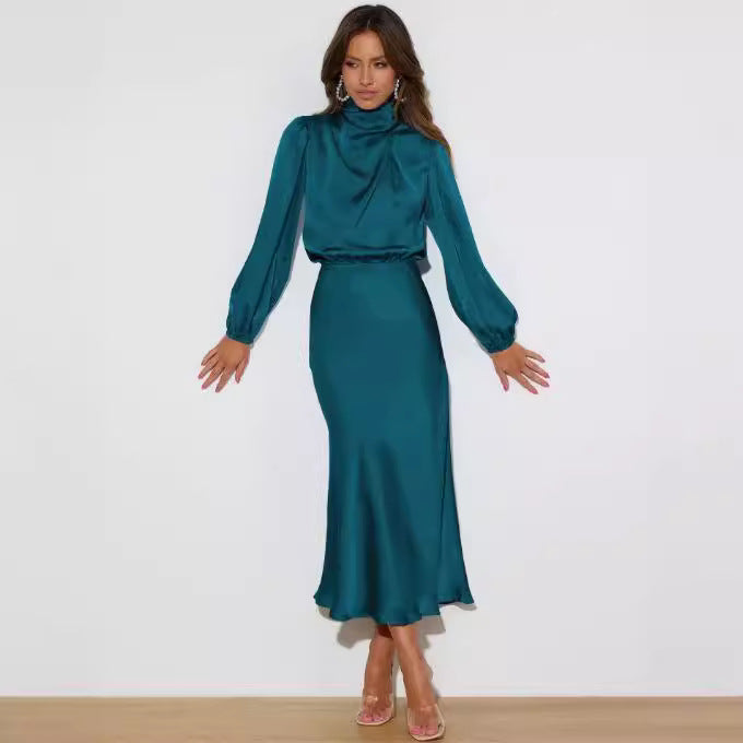 Satin Long Sleeve Maxi Dress