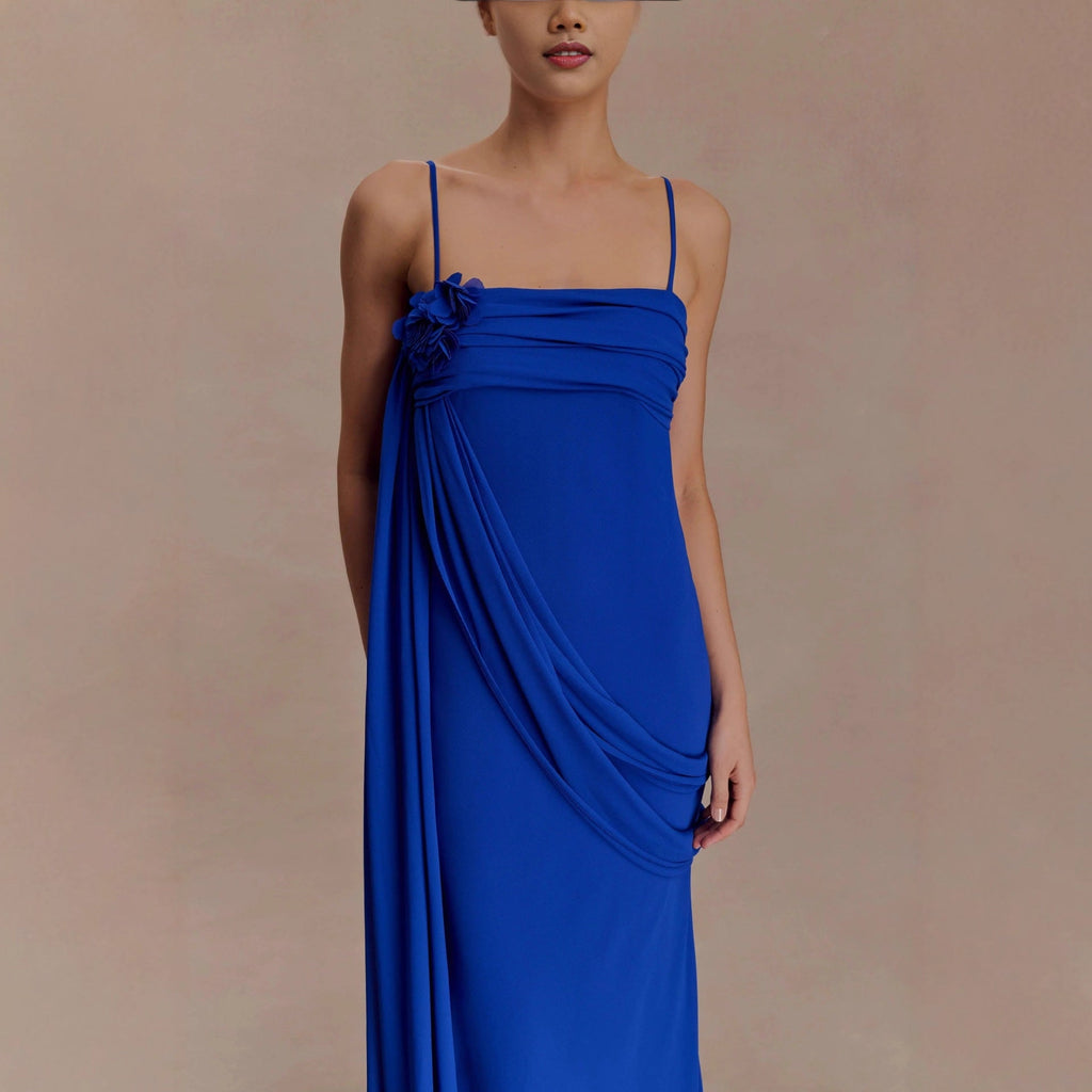 Flower streamers trim a sexy dress