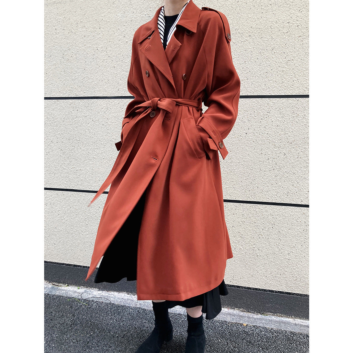 Spring and autumn new drape British style loose double-breasted medium and long knee trench coat women