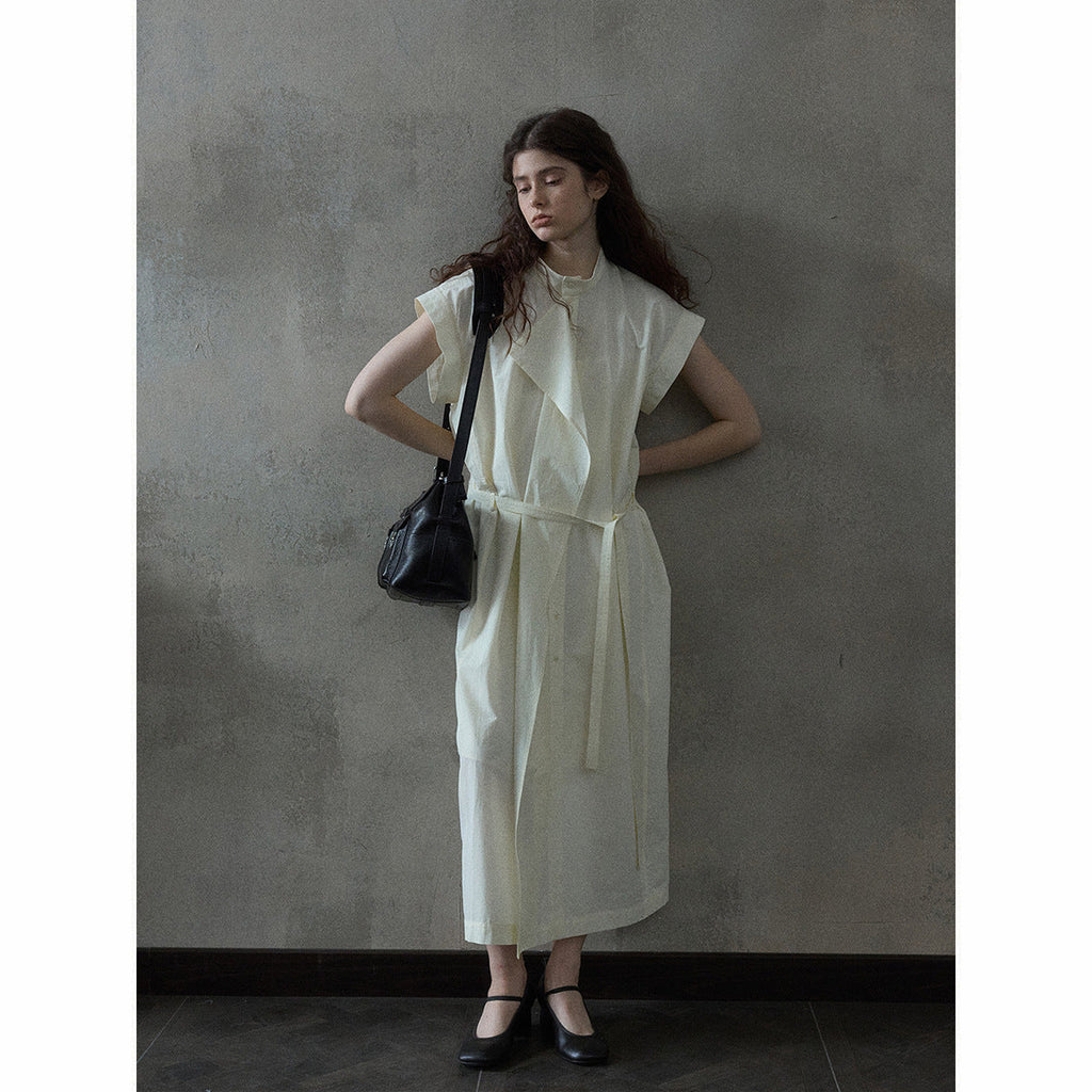 Combed cotton flakes flying sleeves dress spring and summer new lace-up simple temperament commuting