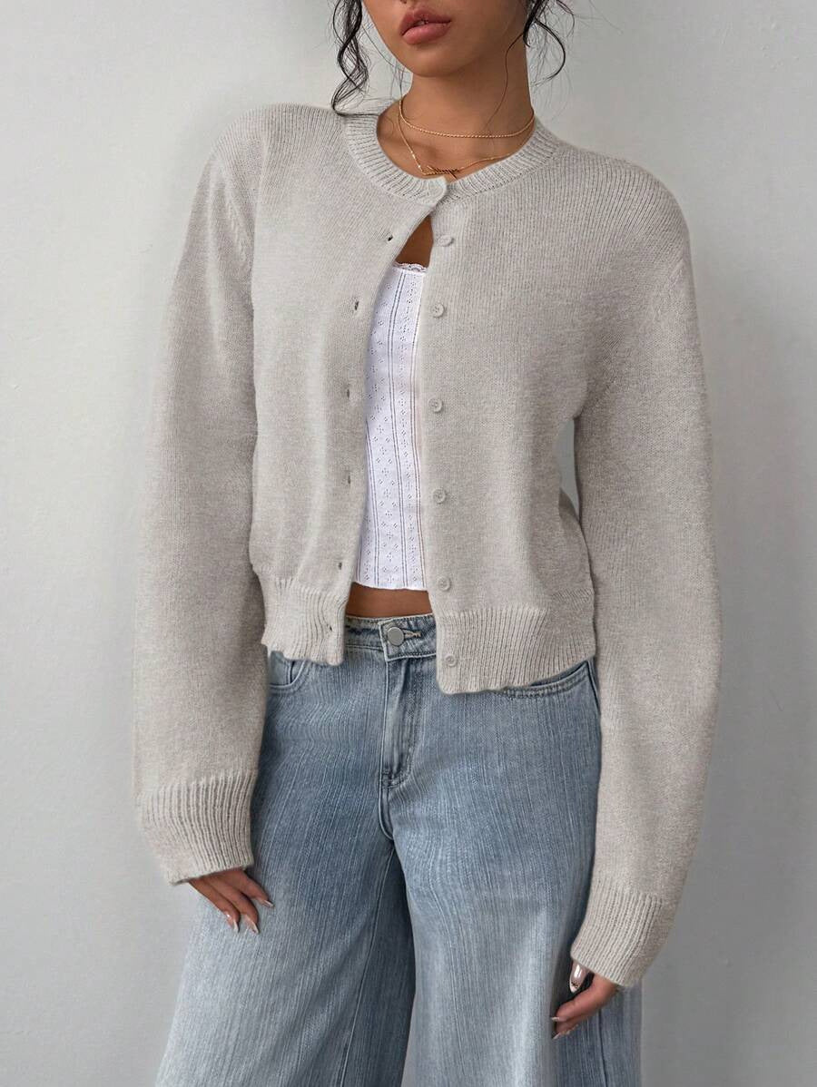 Autumn and winter round neck threaded long-sleeved button women's cardigan jacket sweater soft waxy short loose and thin