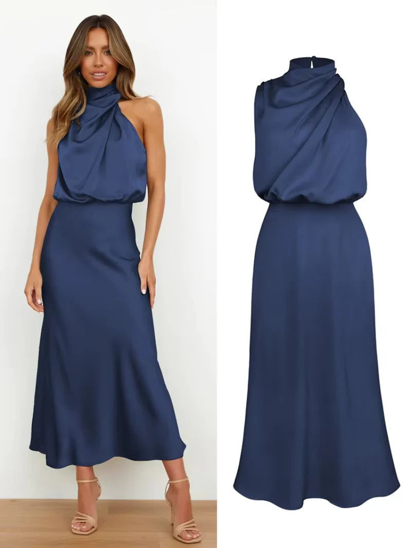 Spring and summer new high-end satin coat sleeveless dress fashionable and elegant temperament light evening
