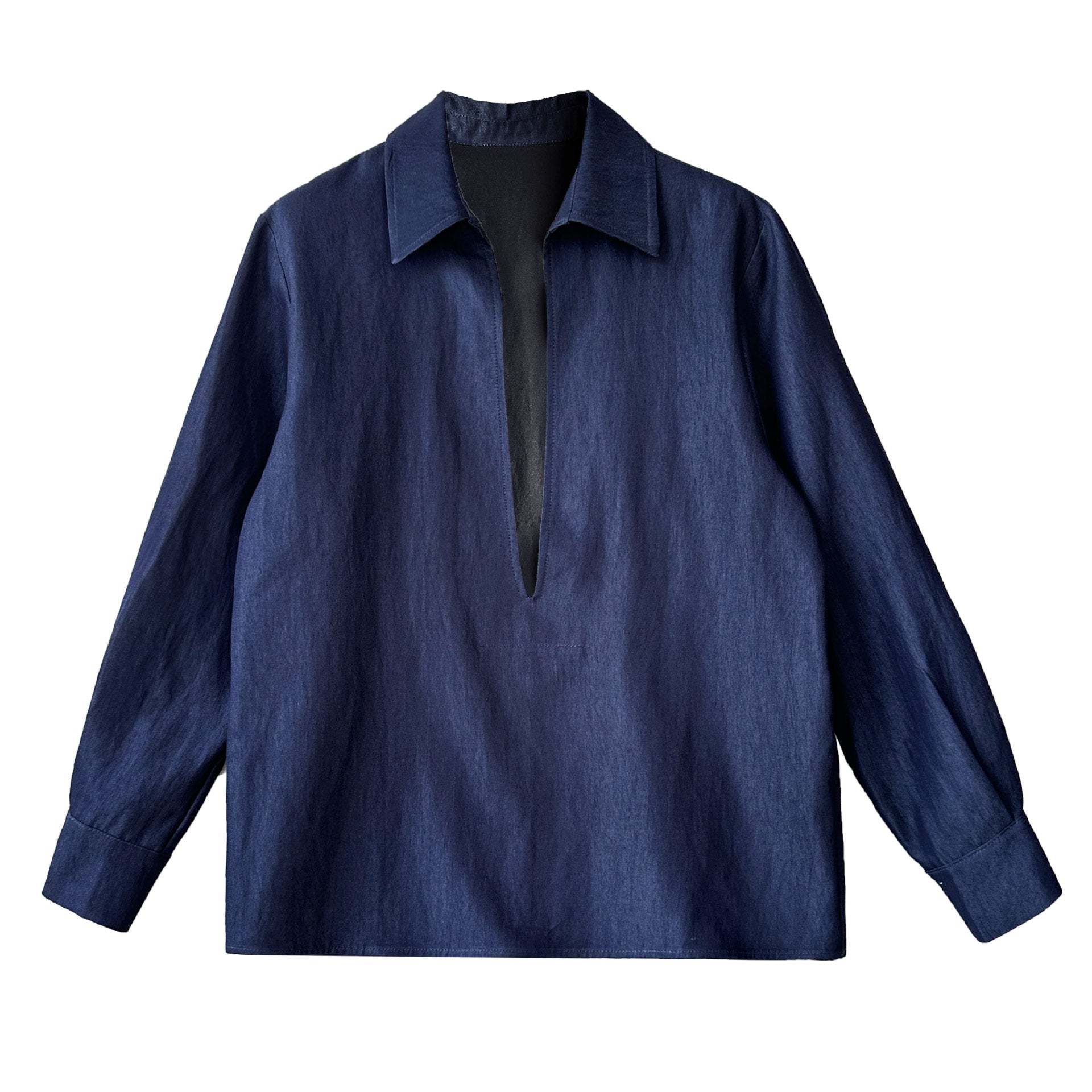 Light ripe long-sleeved V-neck shirt women's autumn new fashion imitation denim overlay top