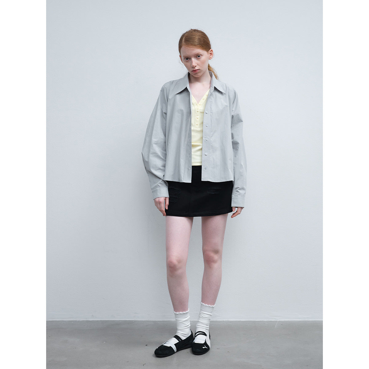 Spring new casual lapel solid color pure version basic triangular splicing short shirt
