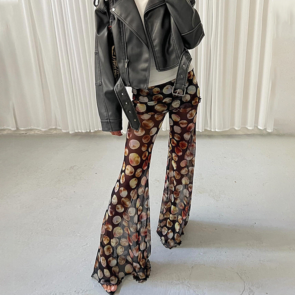 High-Waisted Leopard Print Mesh Pants