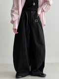 Three-dimensional pleated volume and texture wide-leg straight-leg pants women's autumn new versatile strap trousers