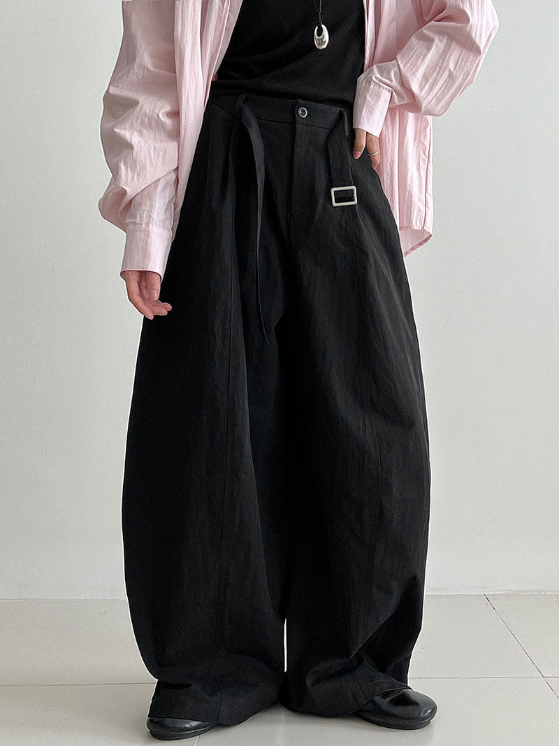 Three-dimensional pleated volume and texture wide-leg straight-leg pants women's autumn new versatile strap trousers