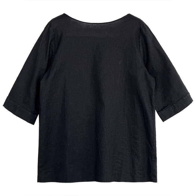 Simple and high-end one-word collar seven-quarter sleeve T-shirt women's summer new casual cotton and linen top shirt