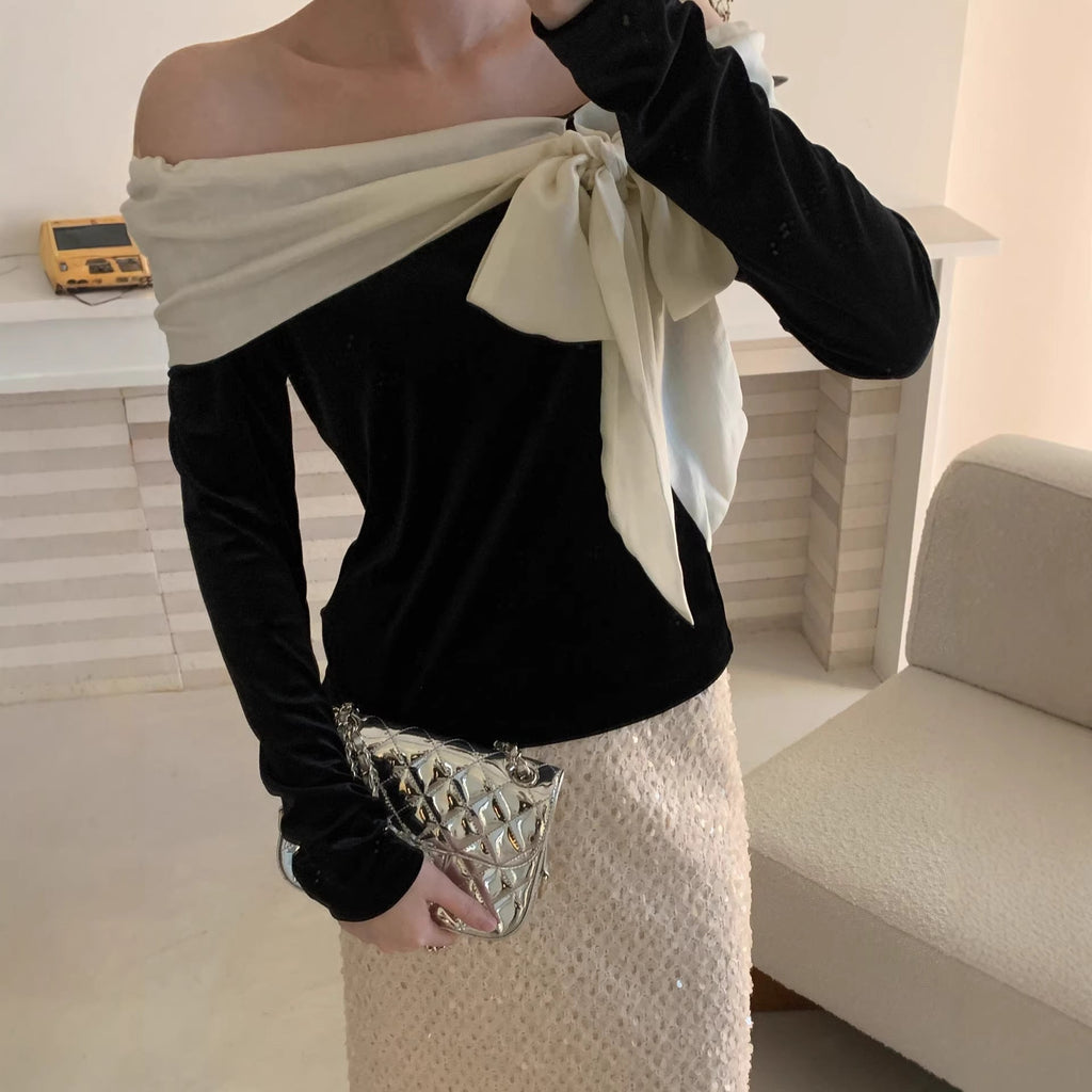 Chic Sweet Sexy Long Sleeve Bow Top