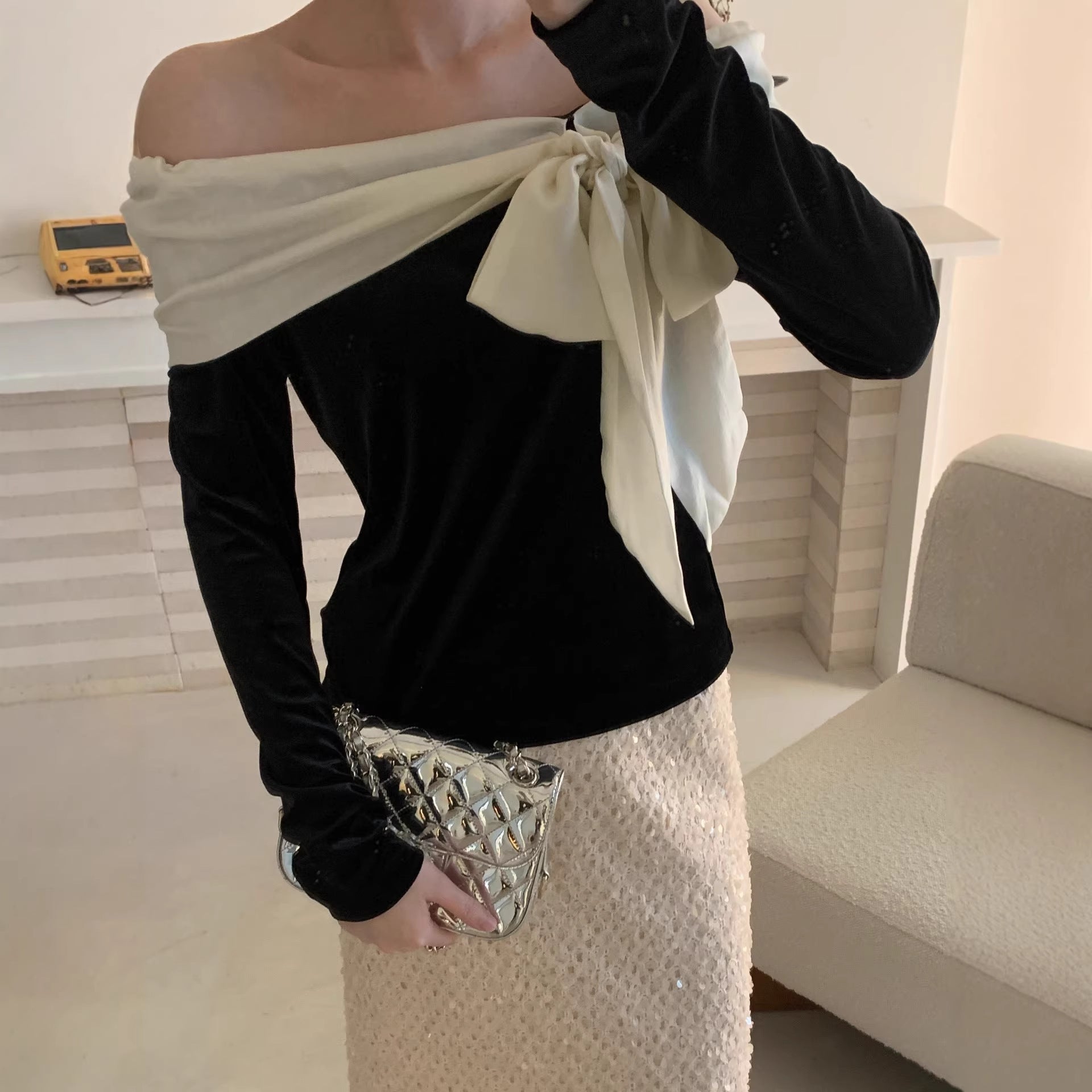 Chic Sweet Sexy Long Sleeve Bow Top