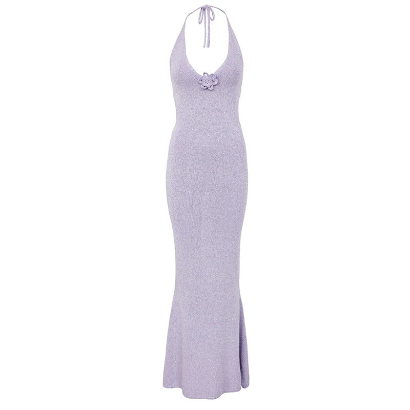 Slim sundress sexy backless tight waist style beautiful back knit dress