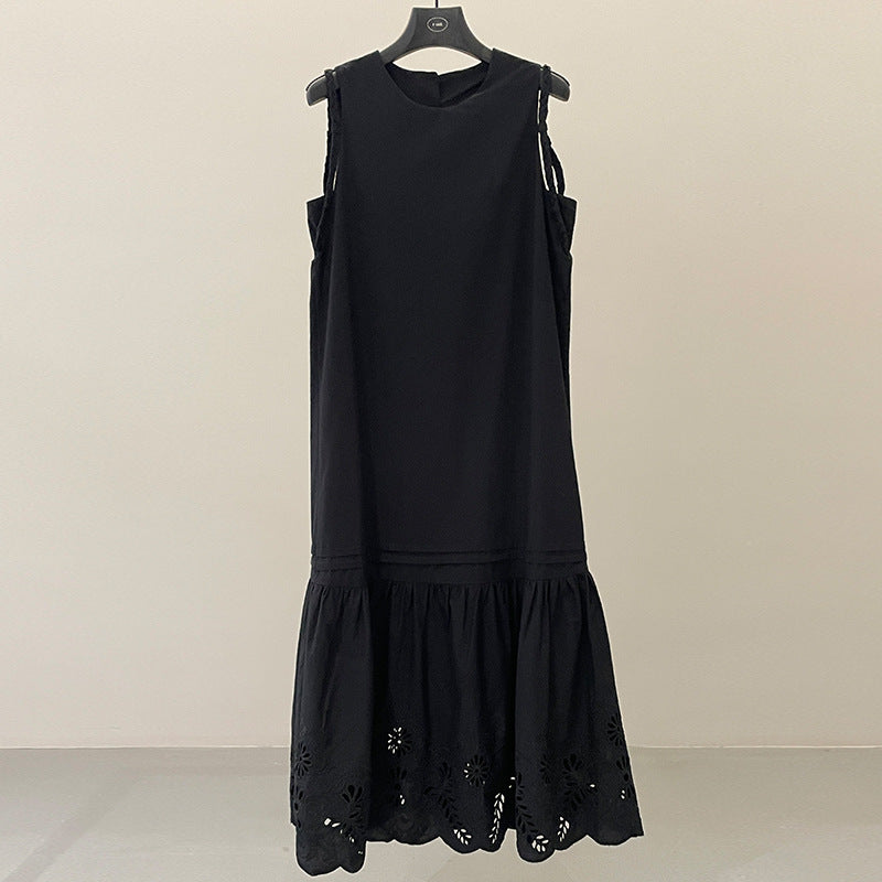Spring and summer white sleeveless dress heavy industry embroidered fishtail skirt loose and thin holiday dress