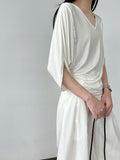 Korean Lazy Wind V-Neck Waist Bat Sleeve T-Shirt Women's Summer New Skinny Short Sleeve Top
