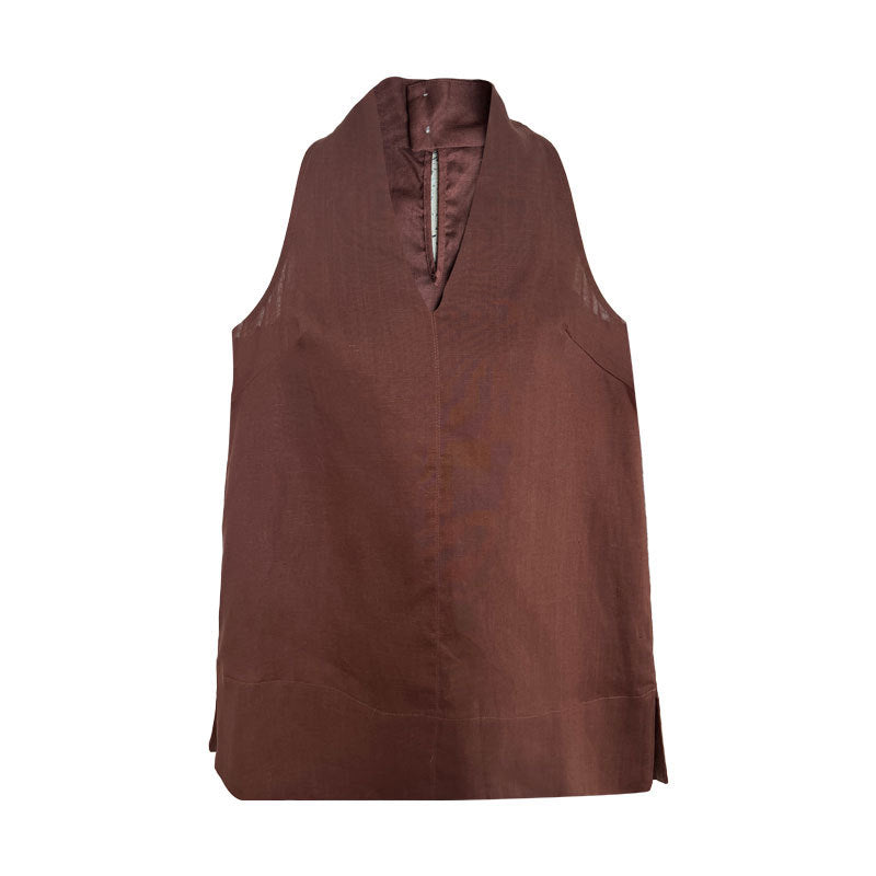 French linen V-neck neck vest women's summer new holiday style suspender top shirt T-shirt