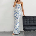 Halter Neck Sleeveless Dress Women High Waist Backless Floral Maxi