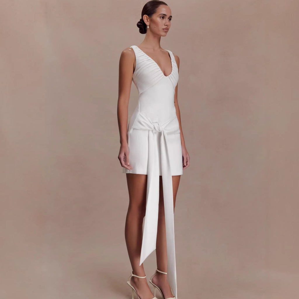 Neck deep V-neck streamer dress sexy slim-fit backless hip skirt vacation skirt