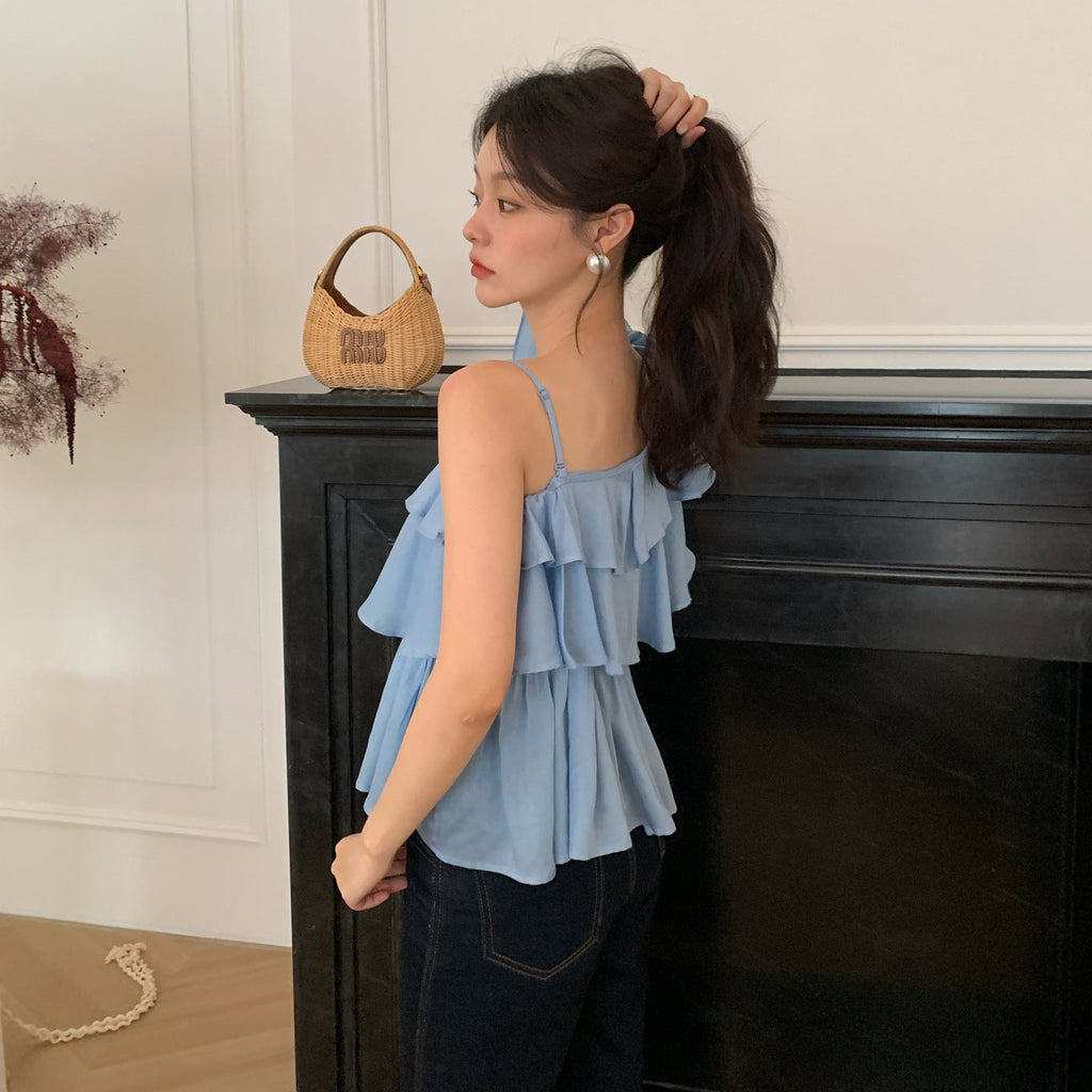 Sweet Irregular Design Tencel Off-Shoulder Suspender Top