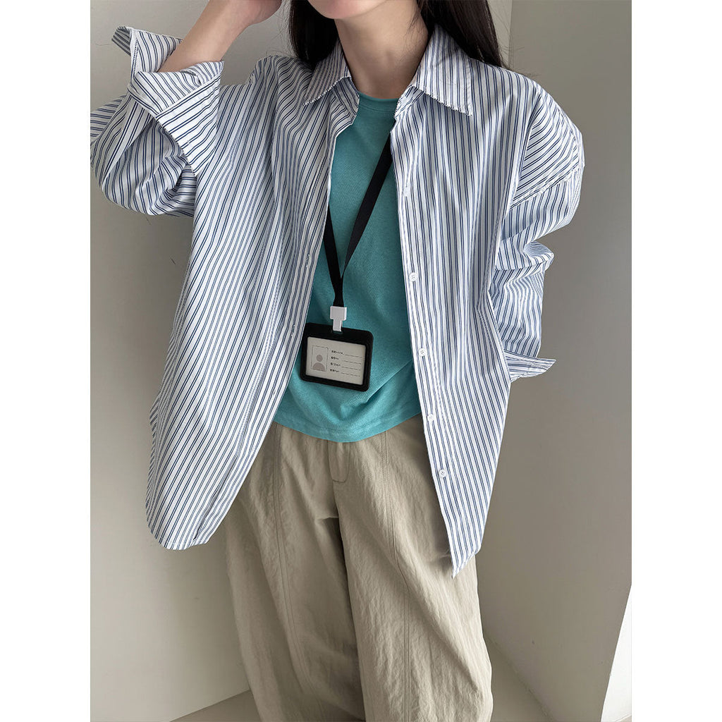 Simple loose shoulder casual vertical striped shirt women's 26 spring new high-end top jacket