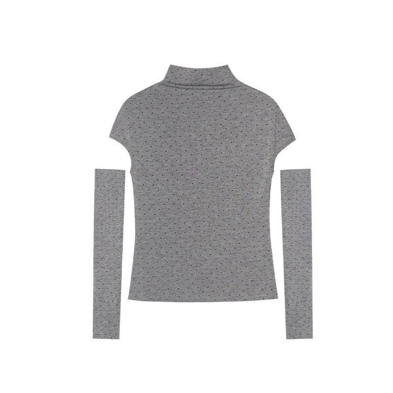 Spice Girl Polka Dot Half Turtleneck Short Sleeve T-Shirt with Sleeves