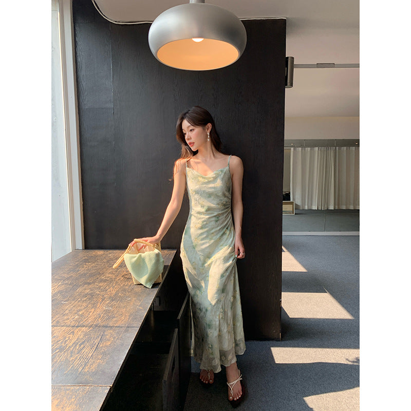 Temperament suspender floral dress