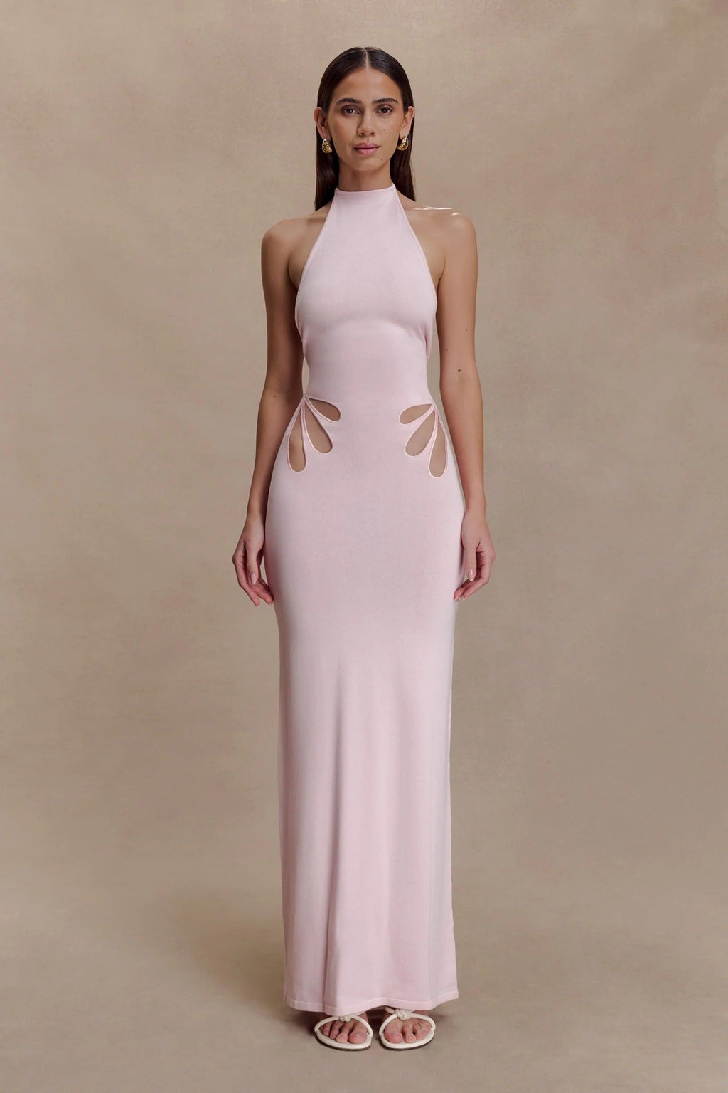 Sexy slim-fit hollowed-out neck-hanging knitted hip-wrapped skirt backless vacation dress