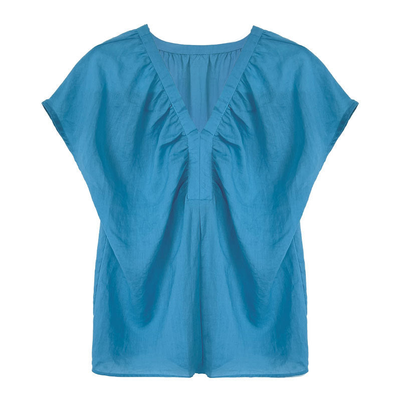 Linen korean style flutter sleeve v-neck blouse - new summer collection, unique design shirt