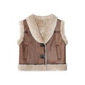 Plush horn buckle fur one-piece vest jacket