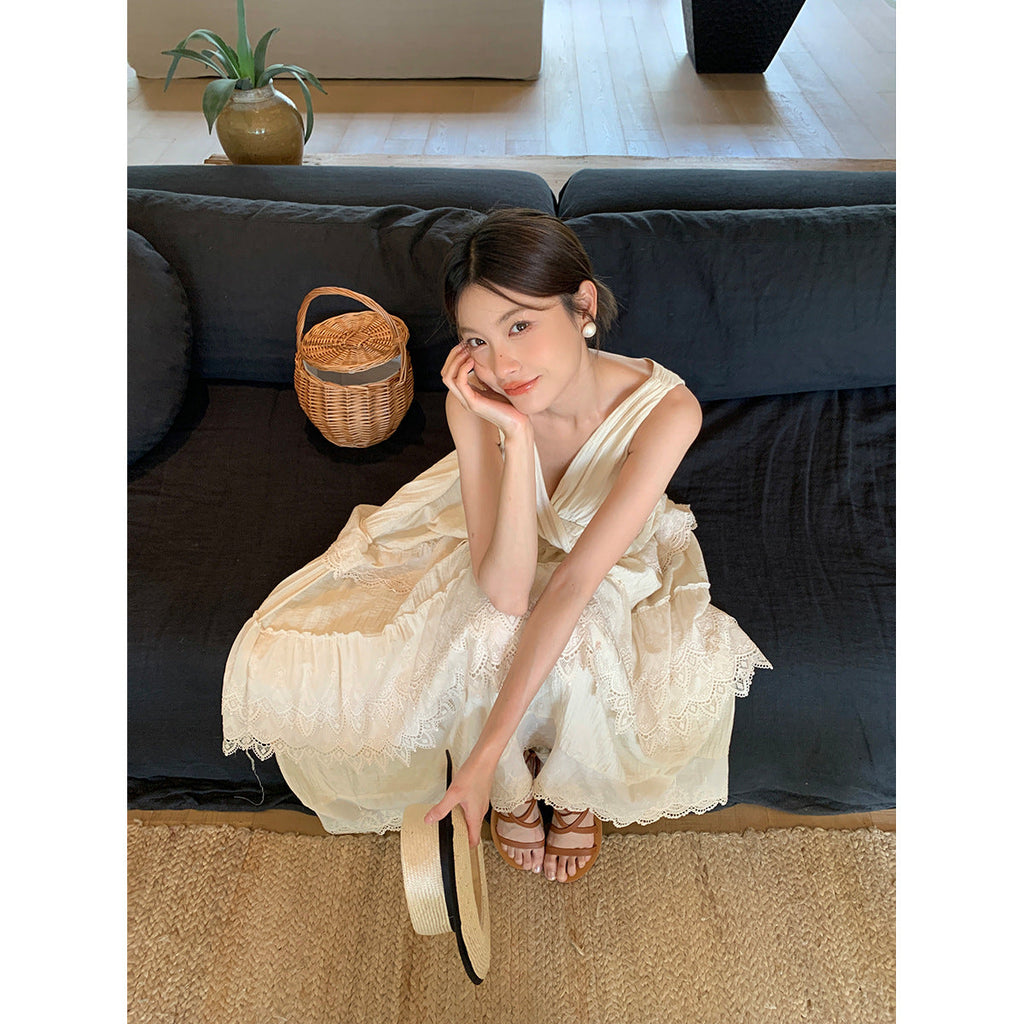 Cake skirt children's temperament sleeveless v-neck dress