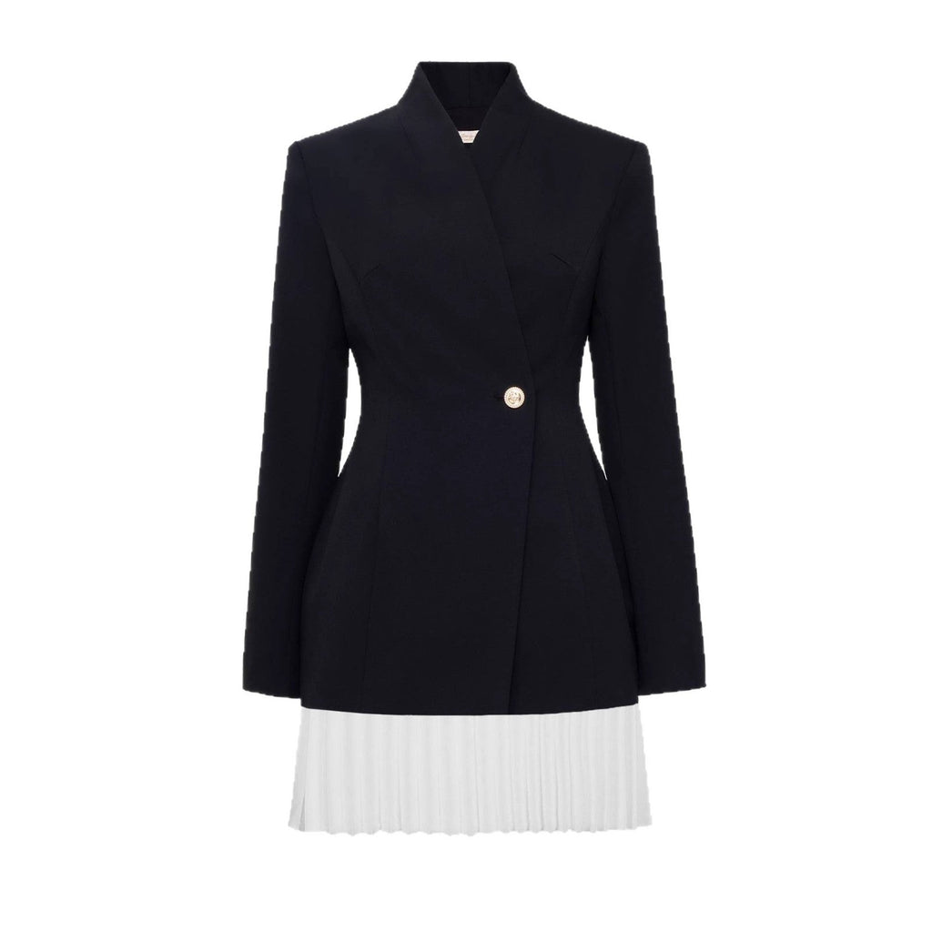 ins style mini suit skirt, new temperament high-end jacket pleated skirt waist women's top