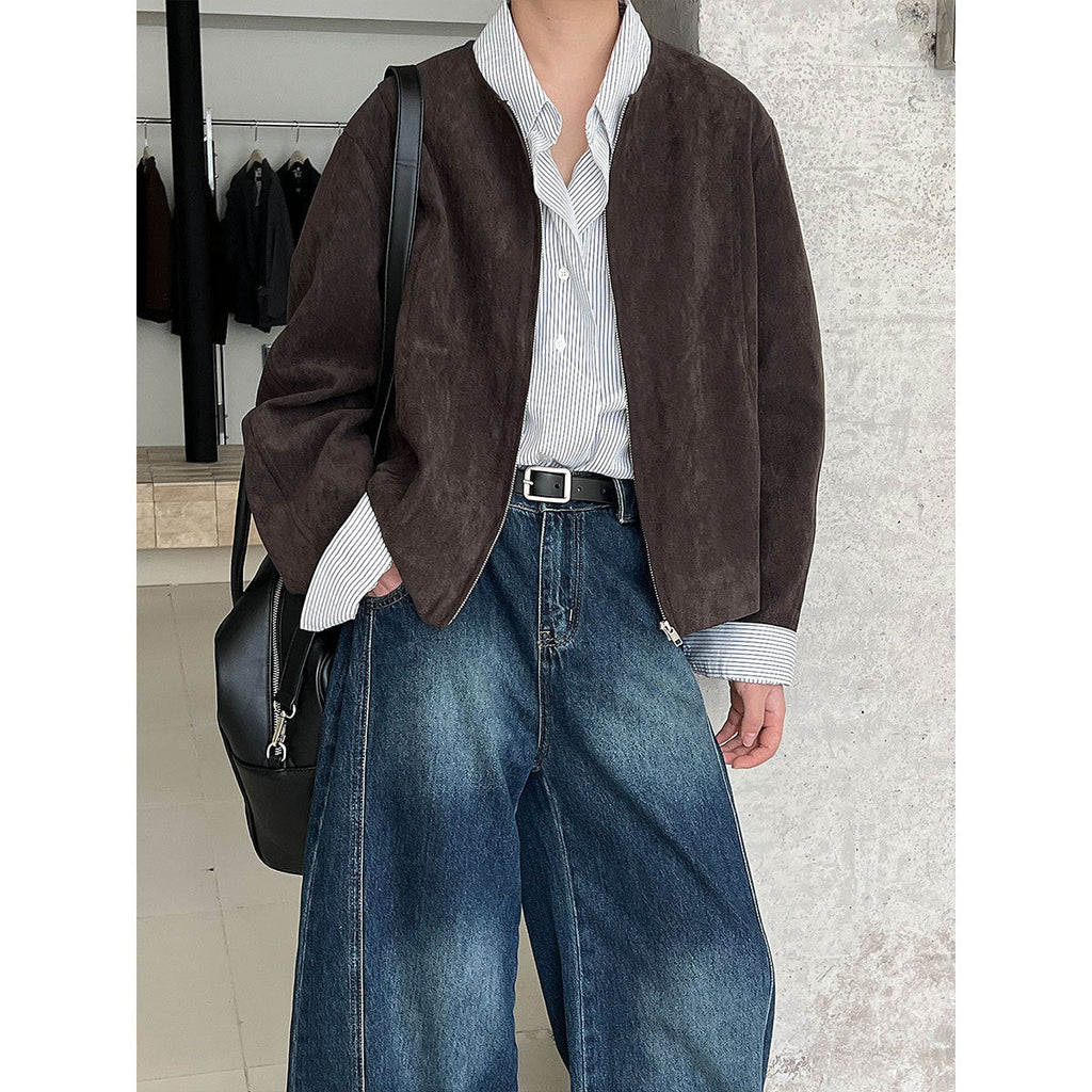 Retro maillard suede short outwear women's spring & fallnew arrival round neck casualelegantjacket