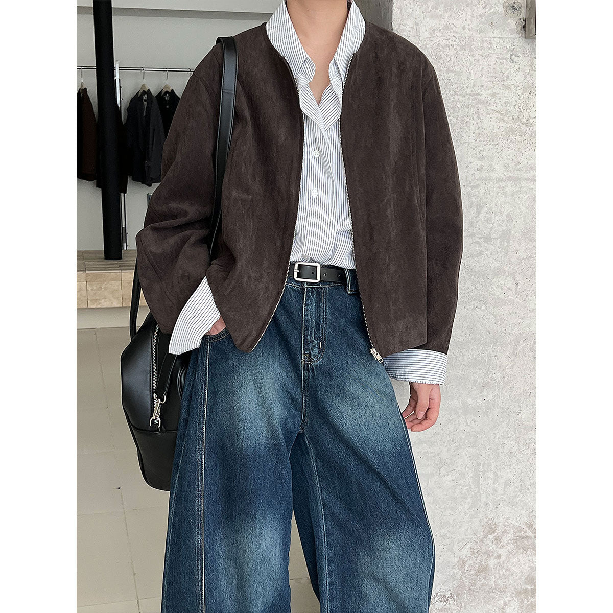 Retro maillard suede short outwear women's spring & fallnew arrival round neck casualelegantjacket