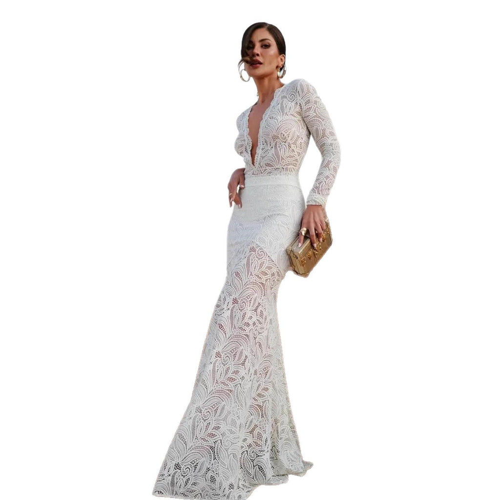 Sexy lace onesie skirt slim-fitting long skirt two-piece set hollow vacation style suit