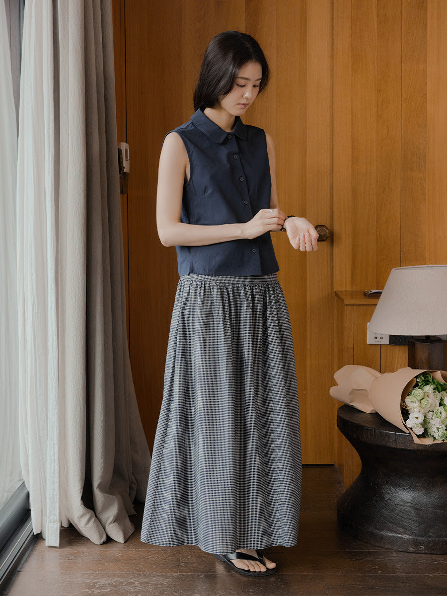 Commuter lapel texture sleeveless shirt summer lapel shirt