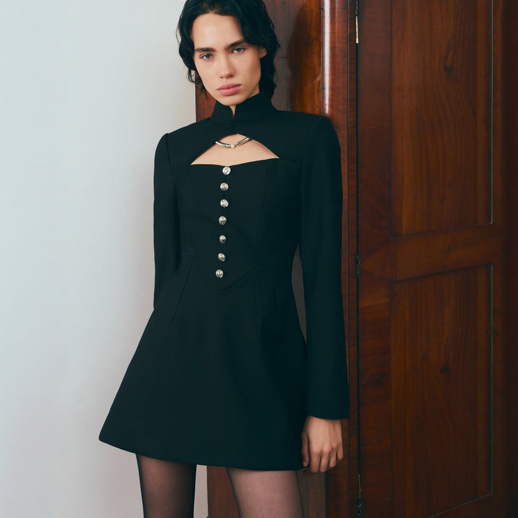 Temperament elegant retro small fragrant style autumn and winter short dress waist long sleeve sexy dress