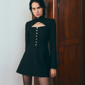 Temperament elegant retro small fragrant style autumn and winter short dress waist long sleeve sexy dress