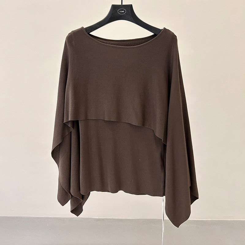 Cloak-type knitted sweater women's spring new niche Tencel loose and thin top