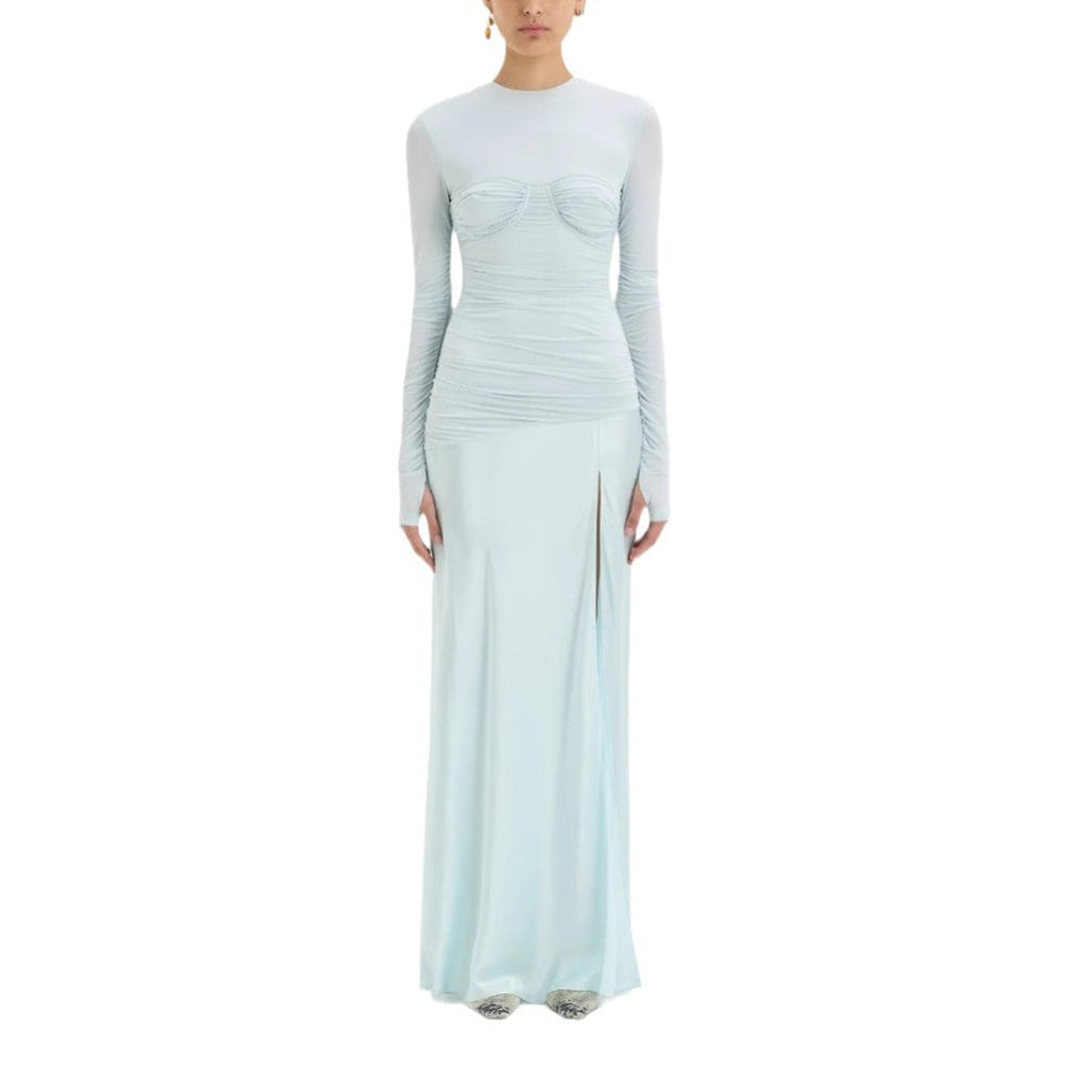 Women's new fashion pleated long-sleeved splicing dress sexy vacation style split skirt women