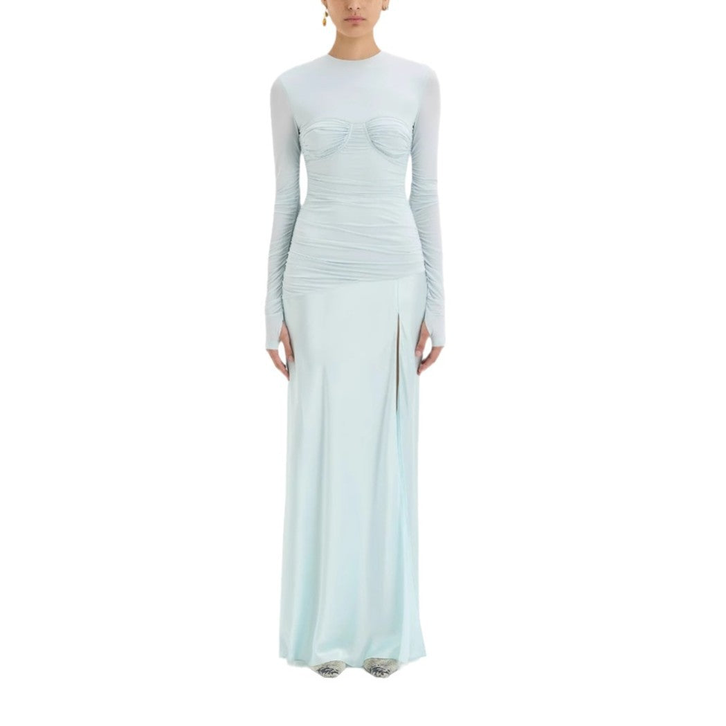 Women's new fashion pleated long-sleeved splicing dress sexy vacation style split skirt women