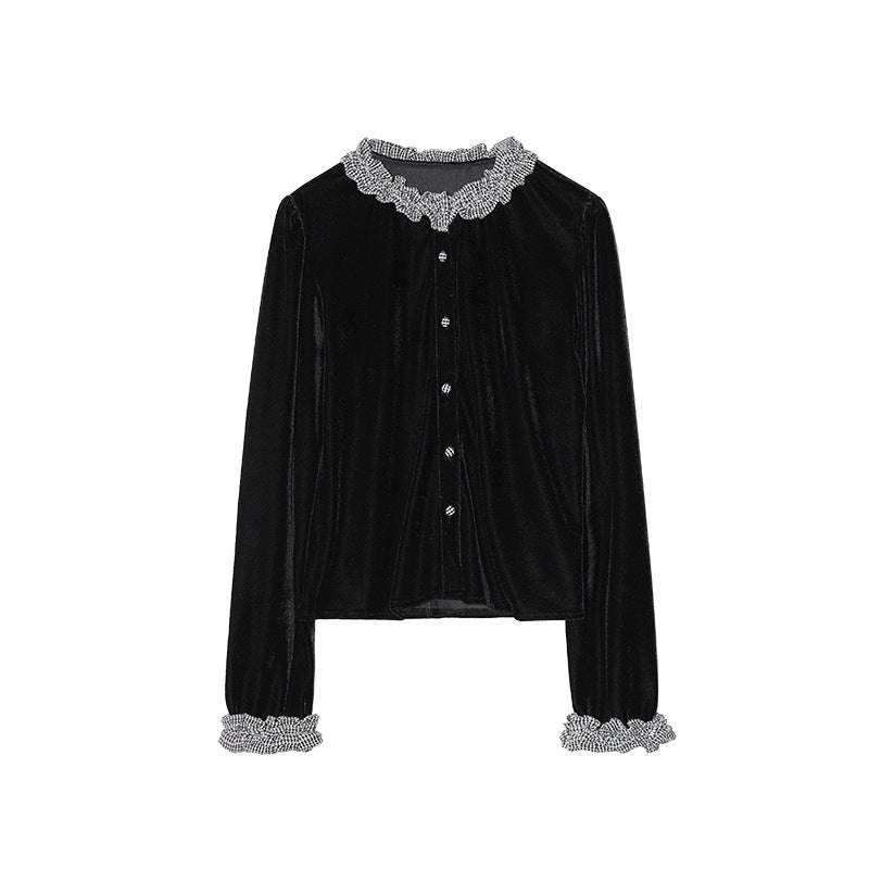A niche design long-sleeved fungus velvet top