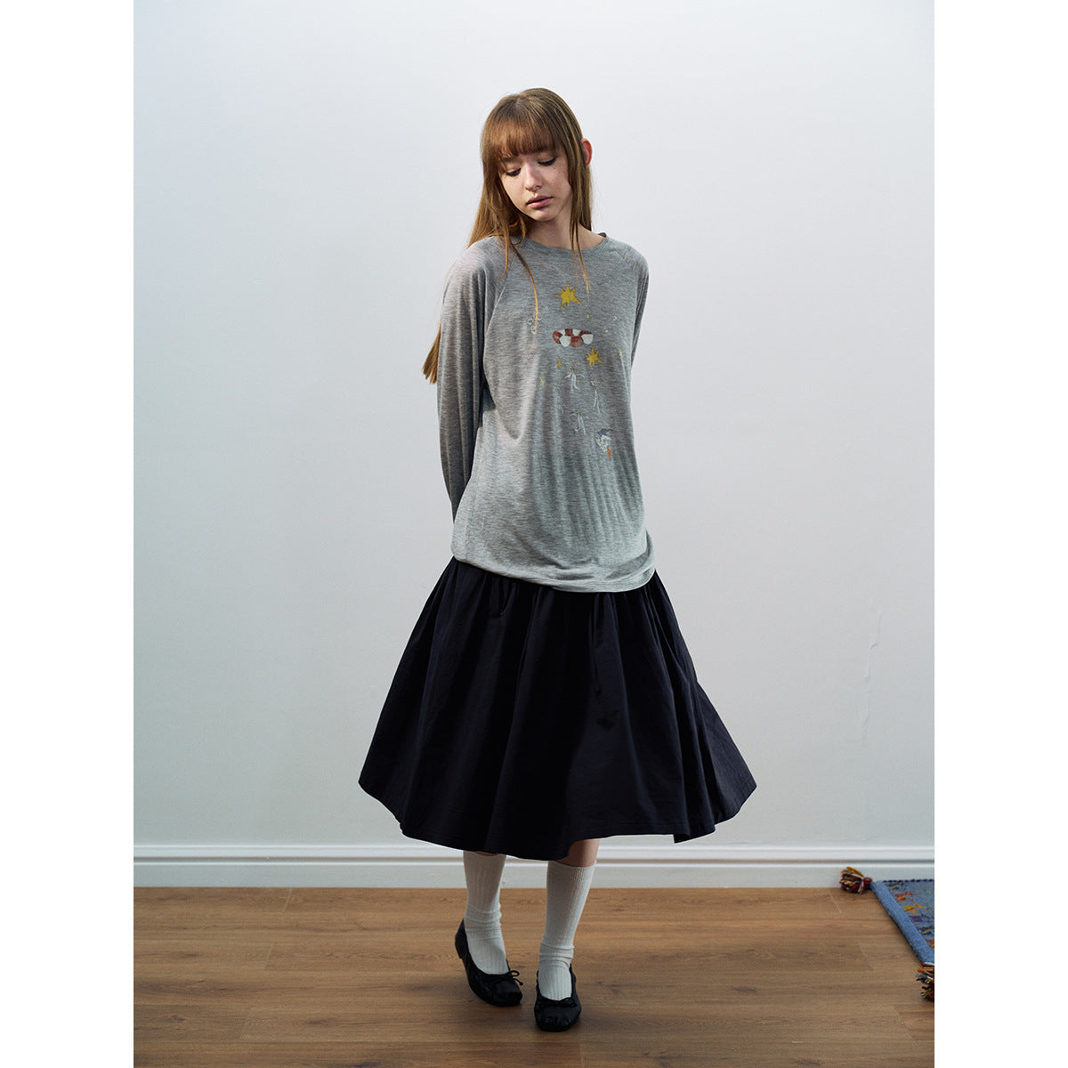 Spring new casual riverside sun solid color split relaxed medium and long skirt