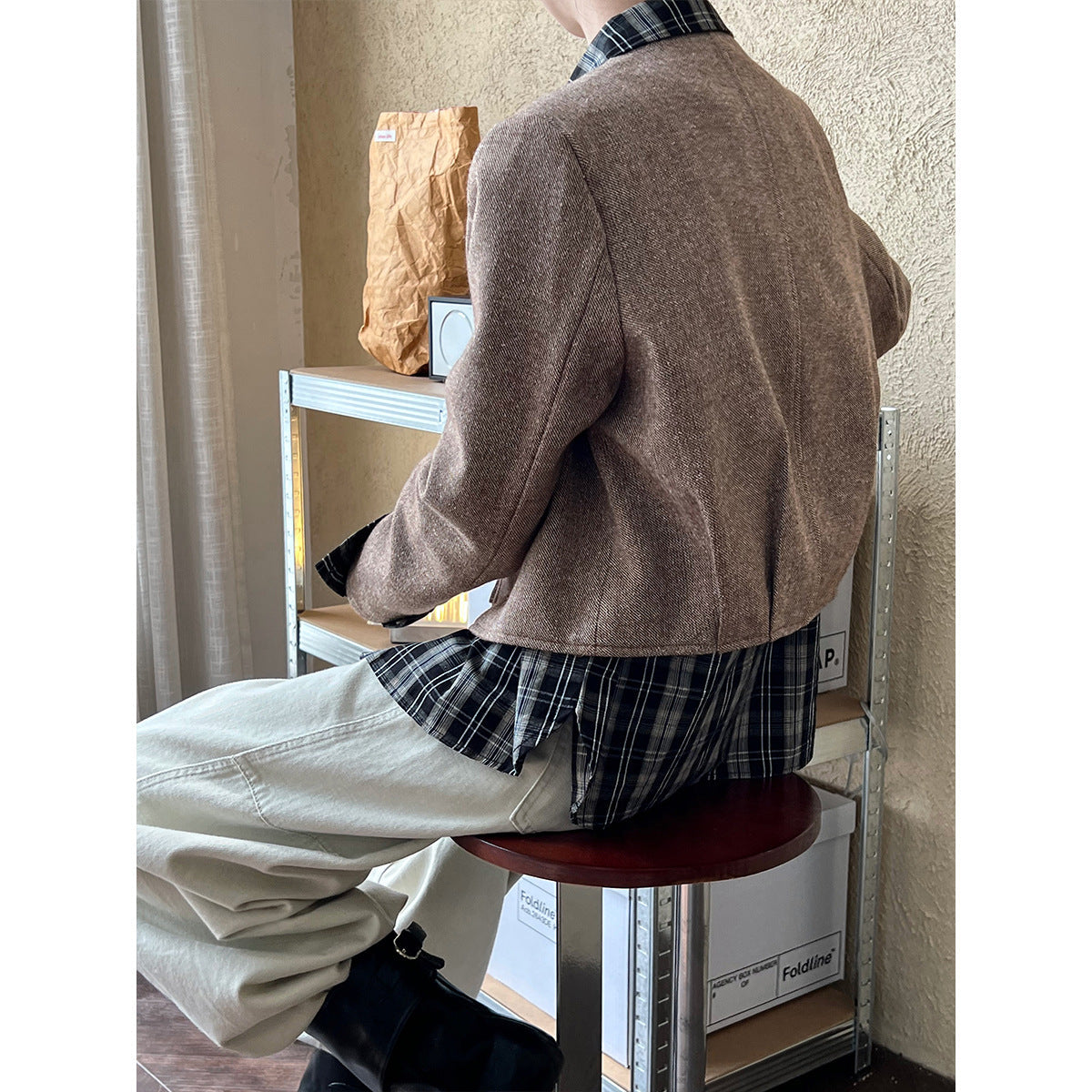 Korean wool woolen round neck small fragrant short coat women's 2025 autumn new zipper jacket top 8698