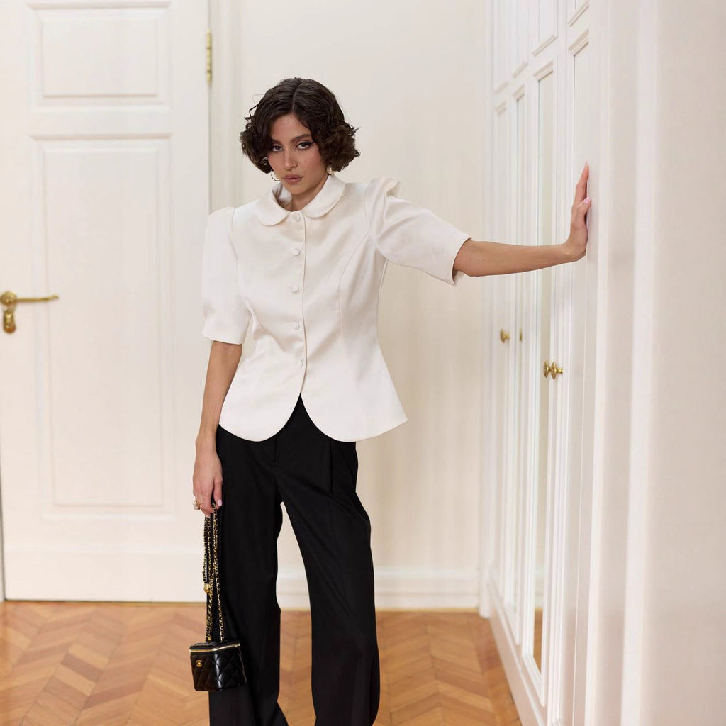 French Fragrant Jacket Slim-fit Versatile Bubble Sleeve Short Sleeve Top