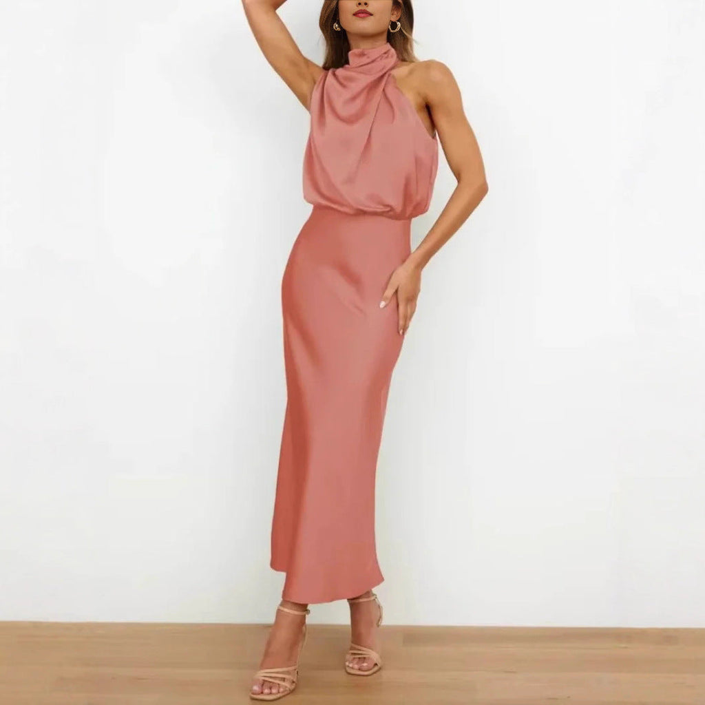 Spring and summer new high-end satin coat sleeveless dress fashionable and elegant temperament light evening