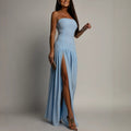 Women's new sexy off-the-shoulder tube top high split skirt design holiday style dress women