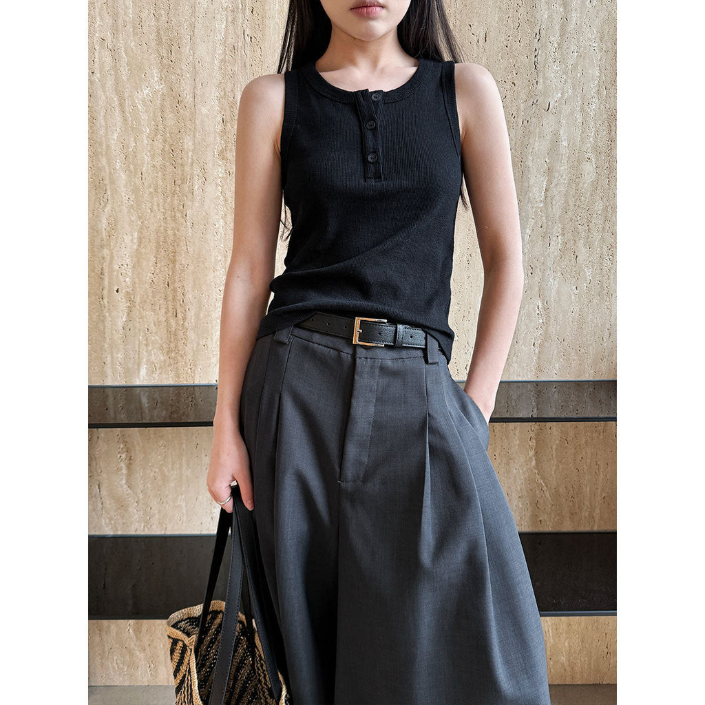 Button camisole women's spring and summer new arrival sleeveless slimming look bottom shirt threaded fashionable half button tops